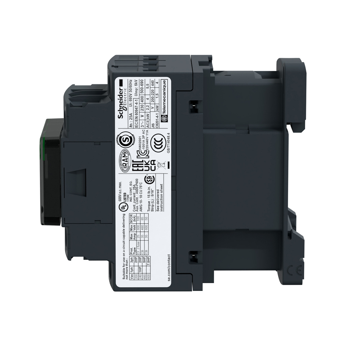 Контактор SE LC1D09BD 3Р 9А НО+НЗ 24В DС винт.зажим