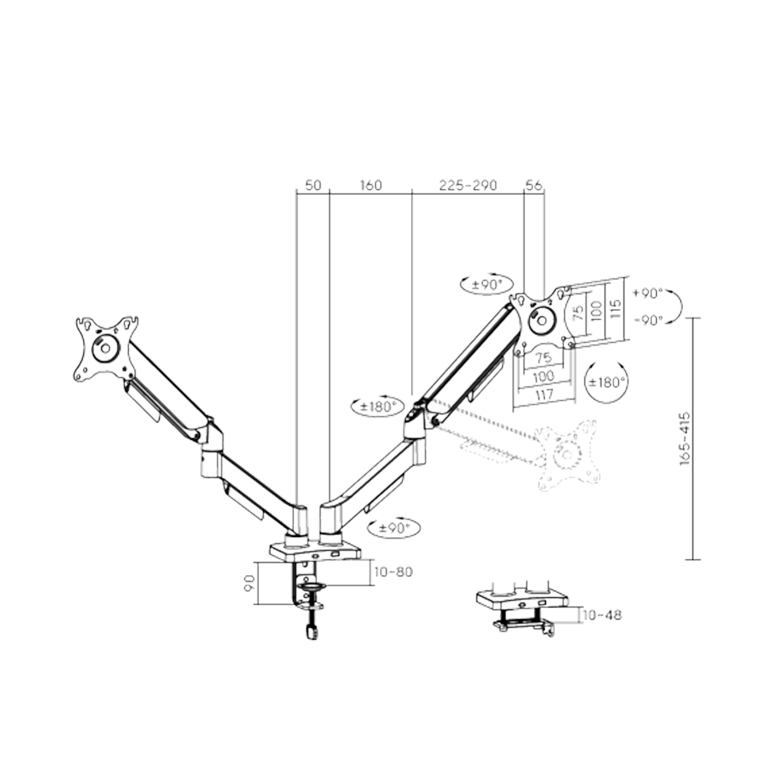 Настольный кронштейн Brateck LDT97-C024 для 2-х мониторов (17"-32")