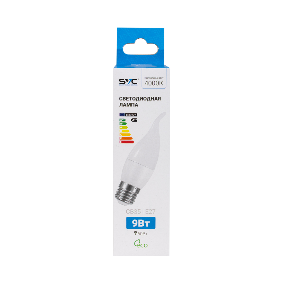 Лампа светодиодная SVC LED CB35-9W-E27-4000K Свеча на ветру Нейтральный