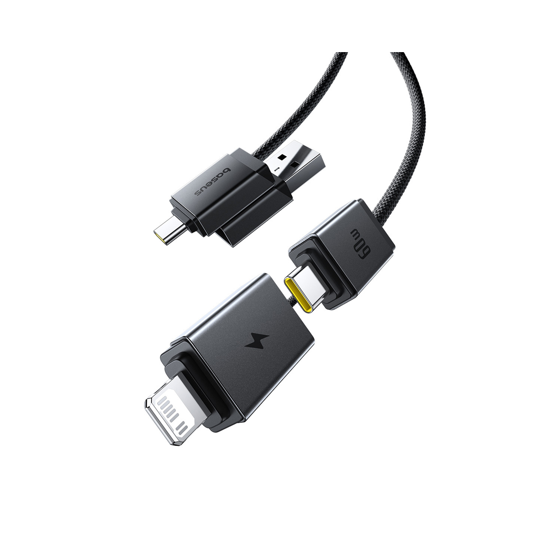 Интерфейсный кабель Baseus Versatile Two-for-Two U+C to C+L 60W 2m Black (P10383000121-02)