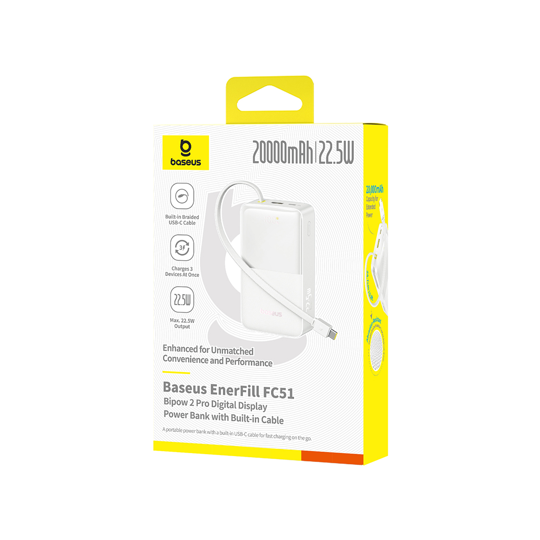 Портативный внешний аккумулятор Baseus EnerFill FC51 Bipow2 Pro 20000mAh 22.5W White (E0027700)