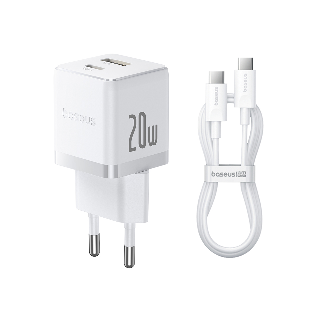 Адаптер питания Baseus Palm C+U 20W EU White ( в комлпекте кабель Type-c) (P10111608213-01)